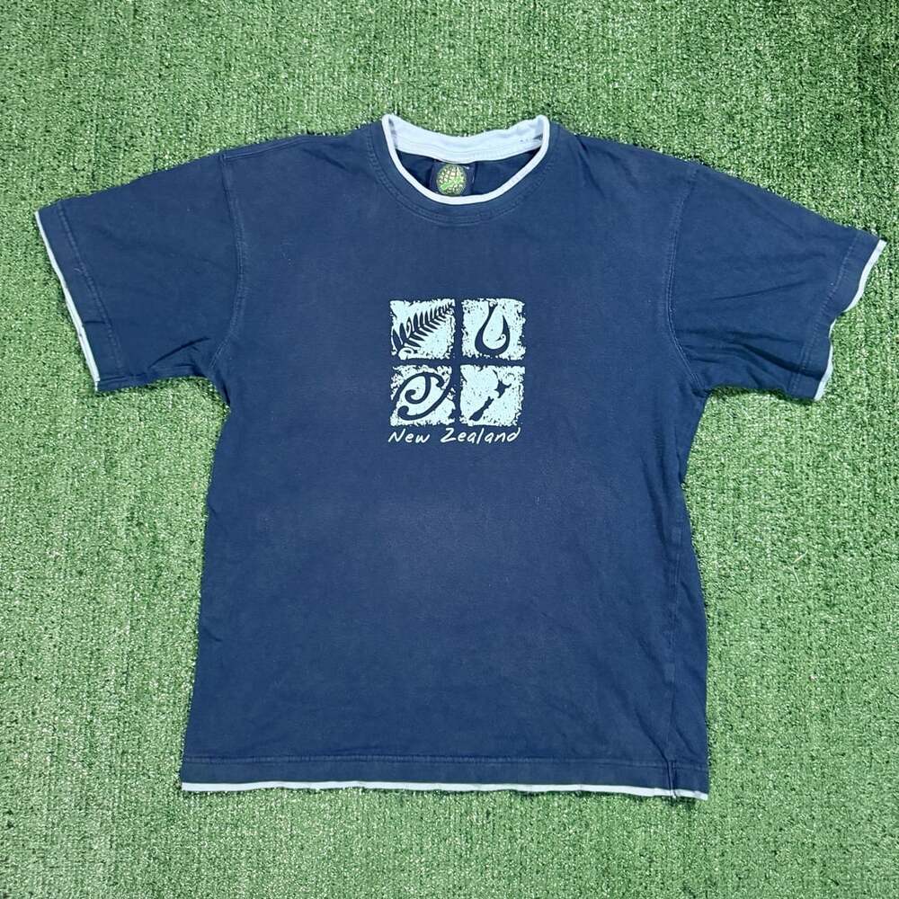 Womens Element New Zealand Ringer T-Shirt Size Large Blue Kiwi Fern Graphic Tee